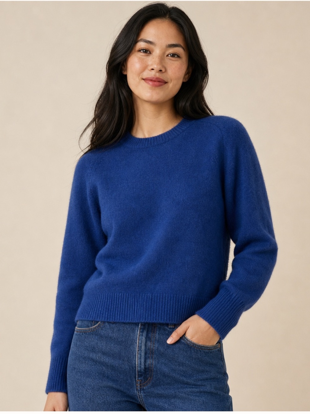 💙 RACHEL ZOE 100% Extra Fine Merino Wool Blue Sweater L EUC Minimalist Timeless